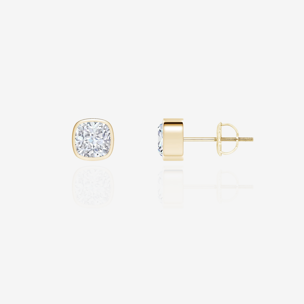 Cushion Cut Moissanite Diamond Bezel Certified Stud 18k Gold Earrings