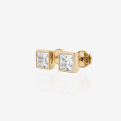 Princess Cut Moissanite Diamond Bezel Certified Stud 14k Gold Earrings