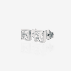 Princess Cut Moissanite Diamond Bezel Certified Stud Sterling Silver Earrings