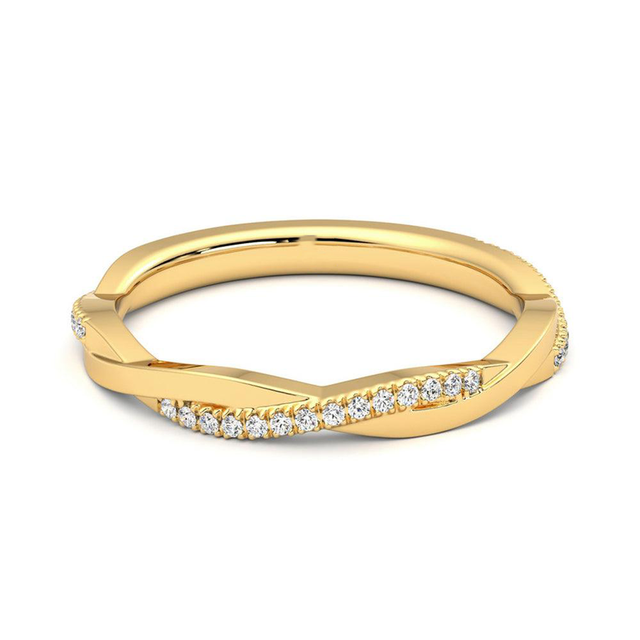 Round Cut Lab Grown Diamond Twisted Wedding Band 9K Gold Ring