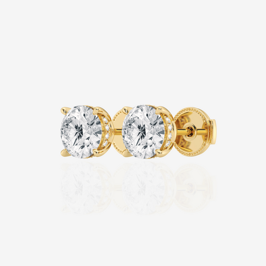 Round Cut Moissanite Diamond Hidden Halo Stud 18k Earrings