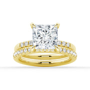 Princess Cut Moissanite Diamond Hidden Halo Engagement 18K Gold Ring
