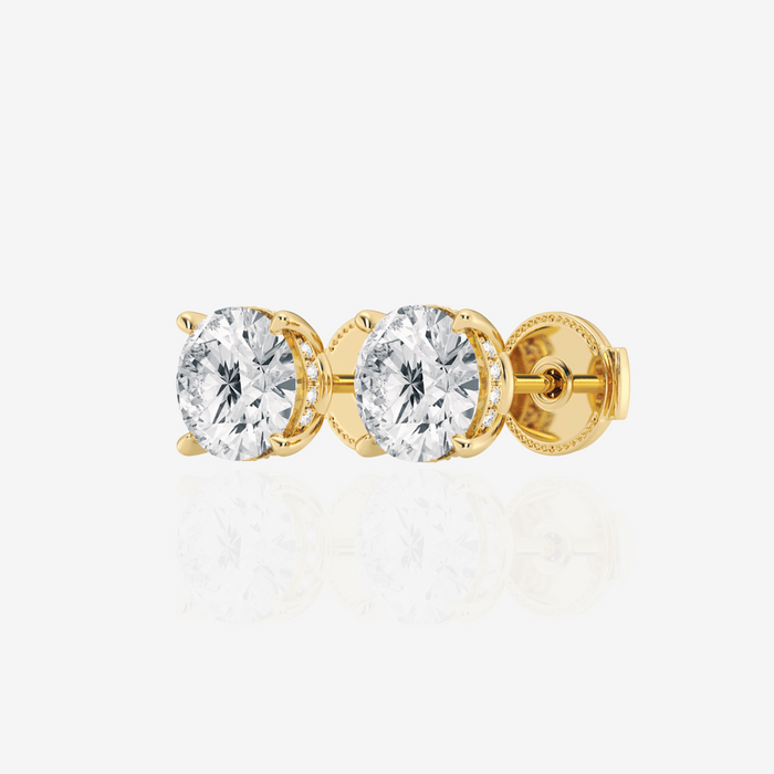 Round Cut Moissanite Diamond Hidden Halo Stud Sterling Silver Earrings