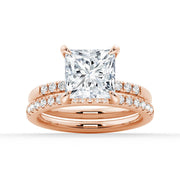 Princess Cut Lab Grown Diamond Hidden Halo Engagement 9K Gold Ring