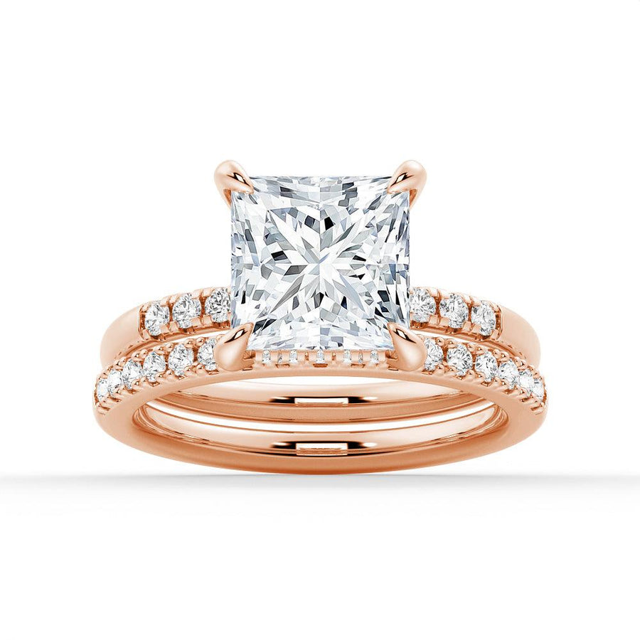 Princess Cut Lab Grown Diamond Hidden Halo Engagement 9K Gold Ring