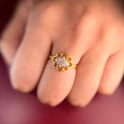 Floral Cluster Round Cut Lab Grown Diamond Engagement 18K Gold Ring - View 2