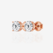 Round Cut Moissanite Diamond Hidden Halo Stud 14k Earrings