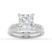 Princess Cut Lab Grown Diamond Hidden Halo Engagement 9K Gold Ring