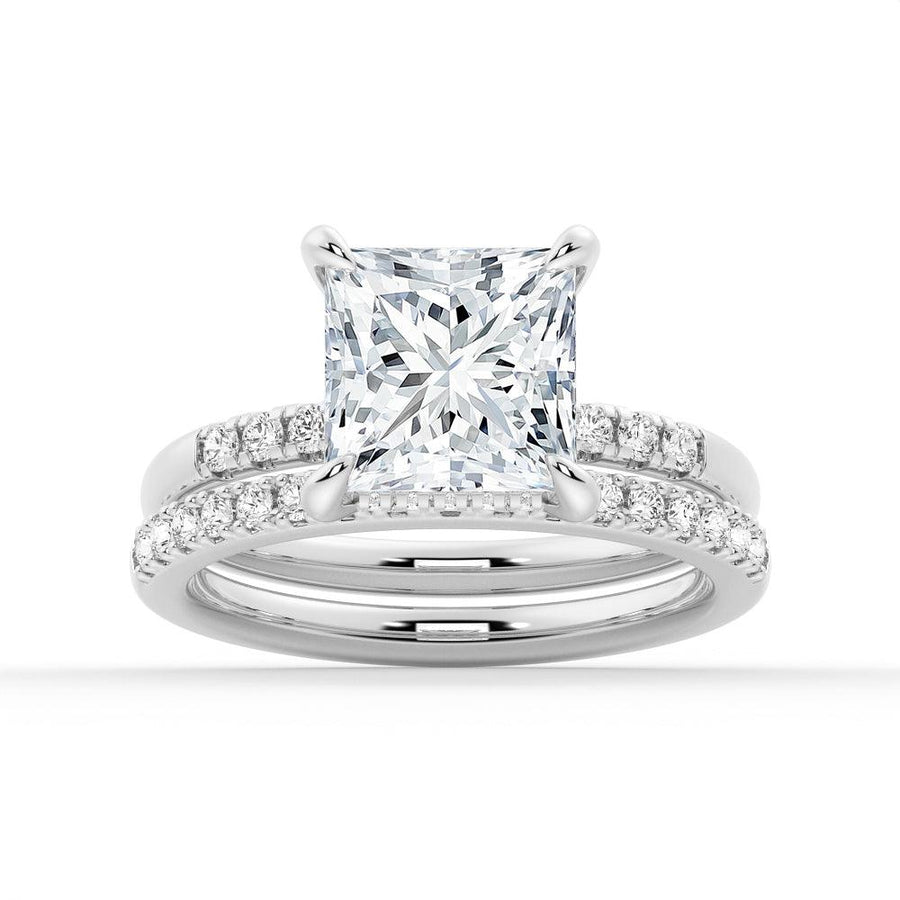 Princess Cut Lab Grown Diamond Hidden Halo Engagement 9K Gold Ring