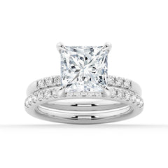 Princess Cut Moissanite Diamond Hidden Halo Engagement Sterling Silver Ring