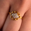 Floral Cluster Round Cut Lab Grown Diamond Engagement 18K Gold Ring