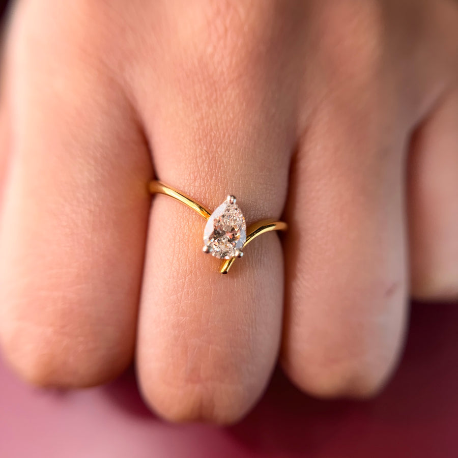 Pear Cut Moissanite Diamond Sterling Silver Engagement Ring