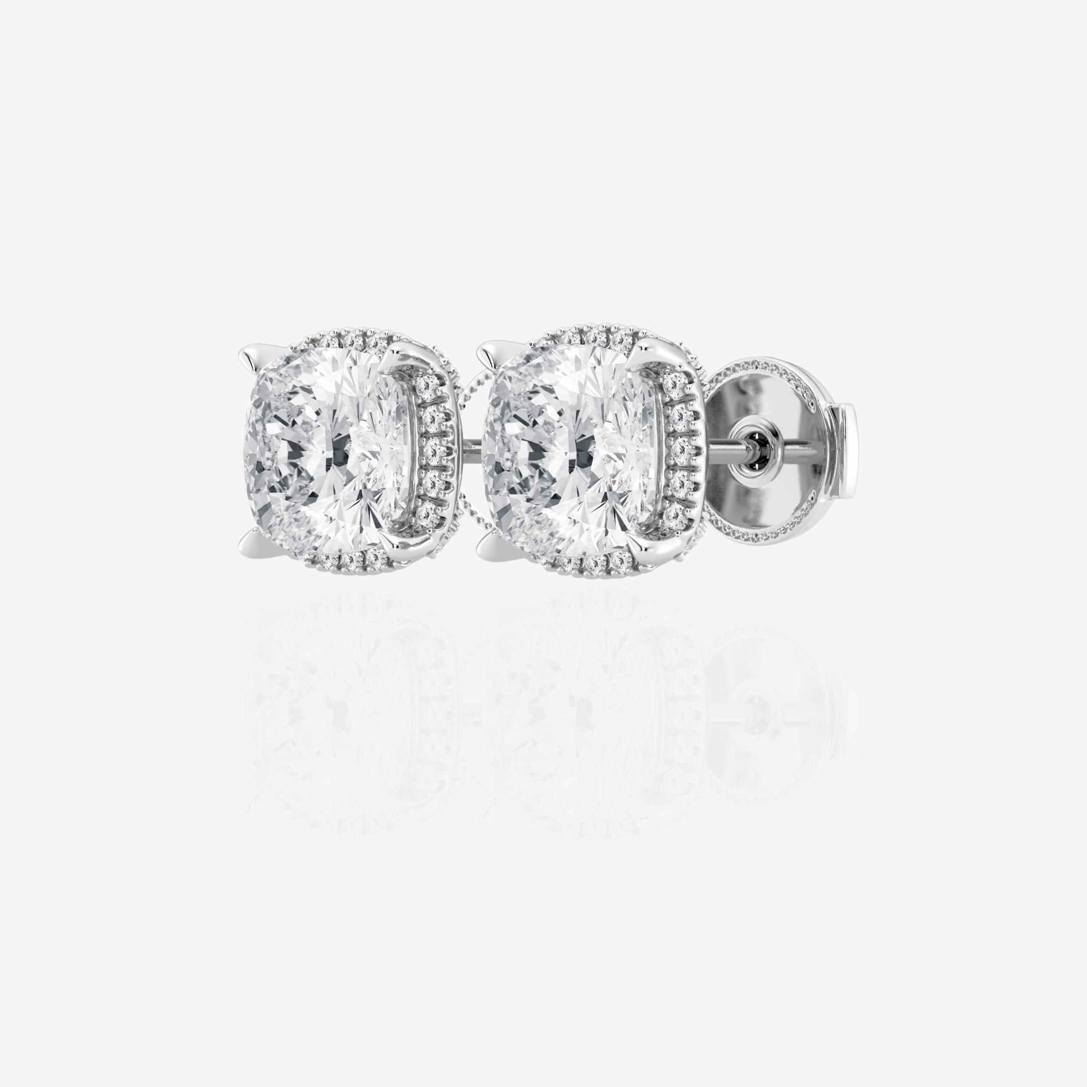 Cushion Cut Moissanite Diamond Halo Stud Sterling Silver Earrings