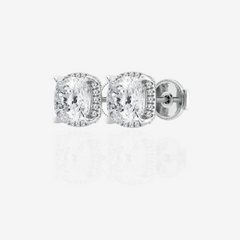 Cushion Cut Moissanite Diamond Halo Stud Sterling Silver Earrings