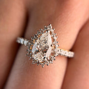 Floral Halo Pear Cut Lab Grown Diamond 14K Gold Ring