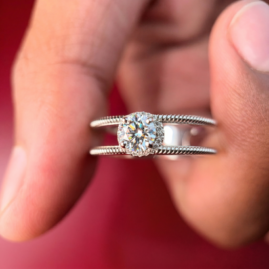 Regal Crown Moissanite Diamond Men's Sterling Silver Ring