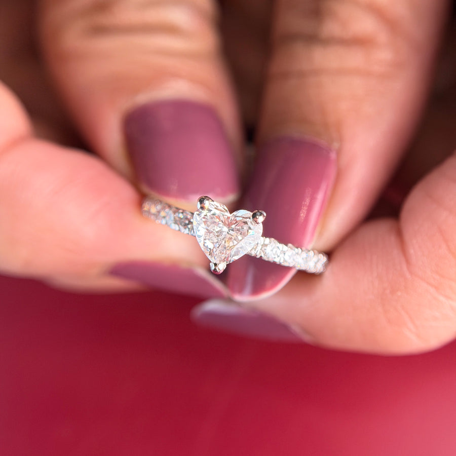 Halo Heart Cut Moissanite Diamond Engagement 18K Gold Ring