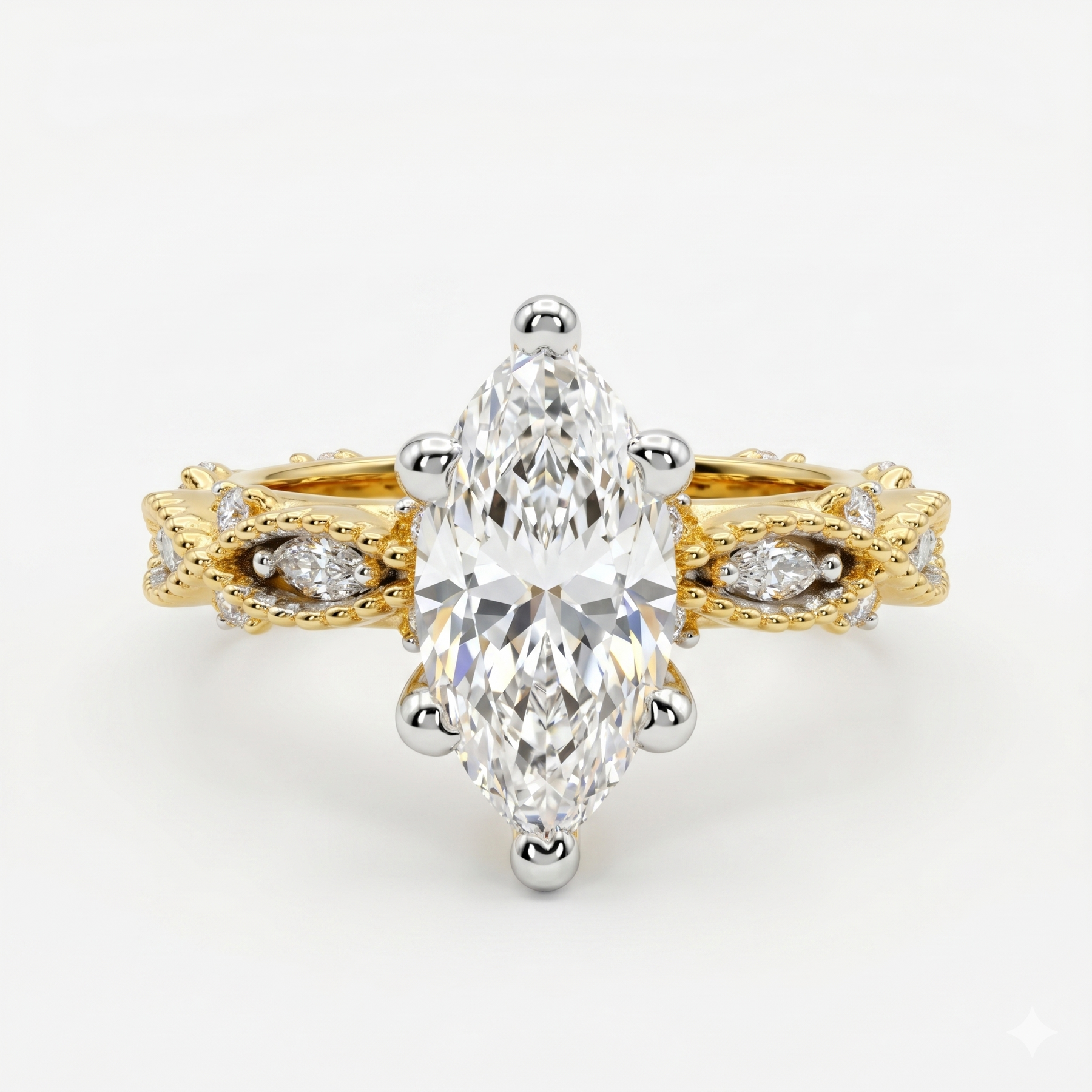 Marquise Cut Moissanite Diamond Twisted Pave Sterling Silver Ring