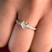 Halo Heart Cut Moissanite Diamond Engagement 18K Gold Ring