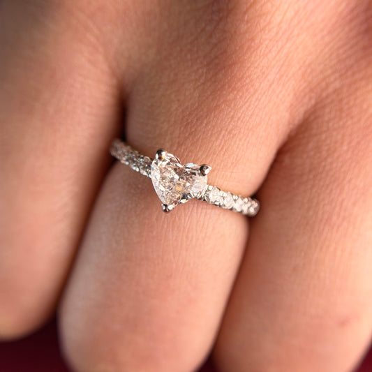 Halo Heart Cut Moissanite Diamond Engagement 18K Gold Ring