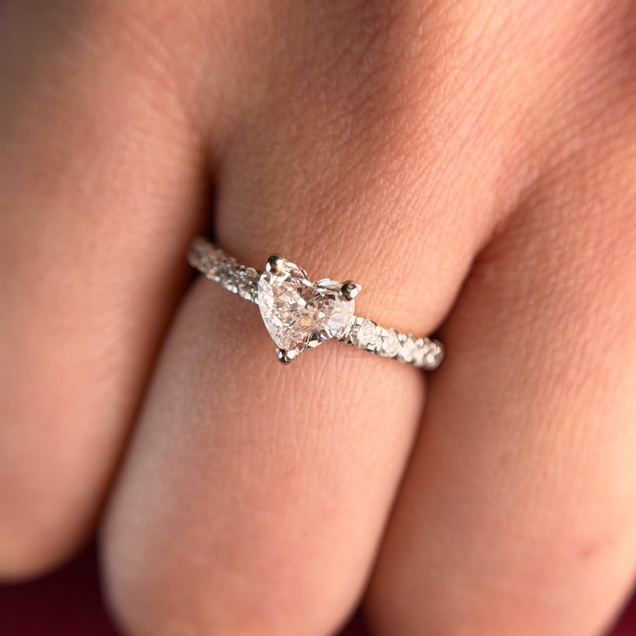 Halo Heart Cut Moissanite Diamond Engagement 18K Gold Ring