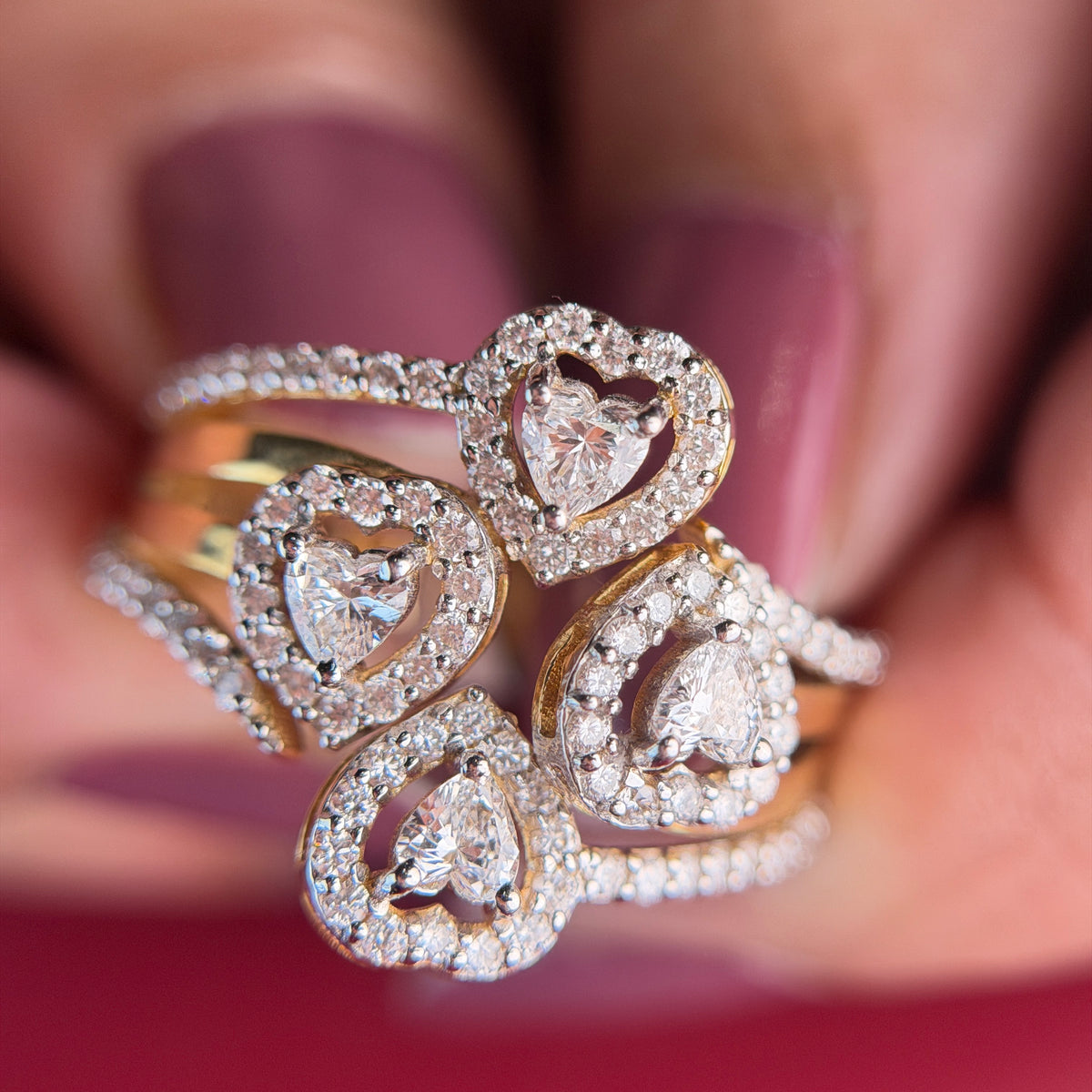 Hearts Embrace Heart Cut Lab Grown Diamond 14K Gold Ring