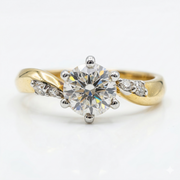 Classic Side Stone Round Cut Lab Grown Diamond 14K Gold Ring