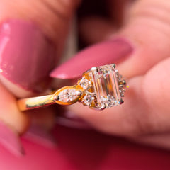 Emerald Cut Moissanite Diamond Sterling Silver Engagement Ring