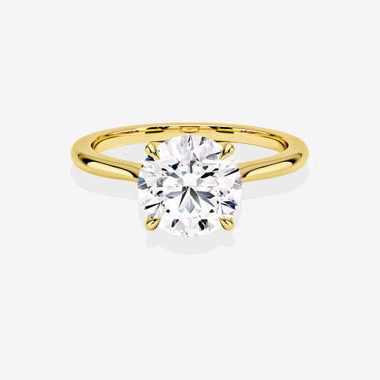 Round Cut Moissanite Diamond Petite Solitaire Engagement 18k Gold Ring