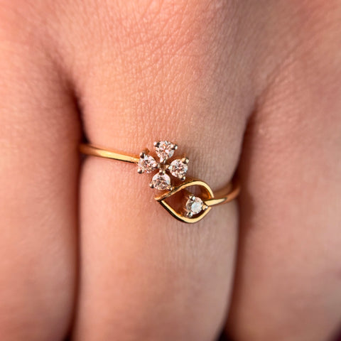 Twisted Bloom Round Cut Lab Grown Diamond 14K Gold Ring