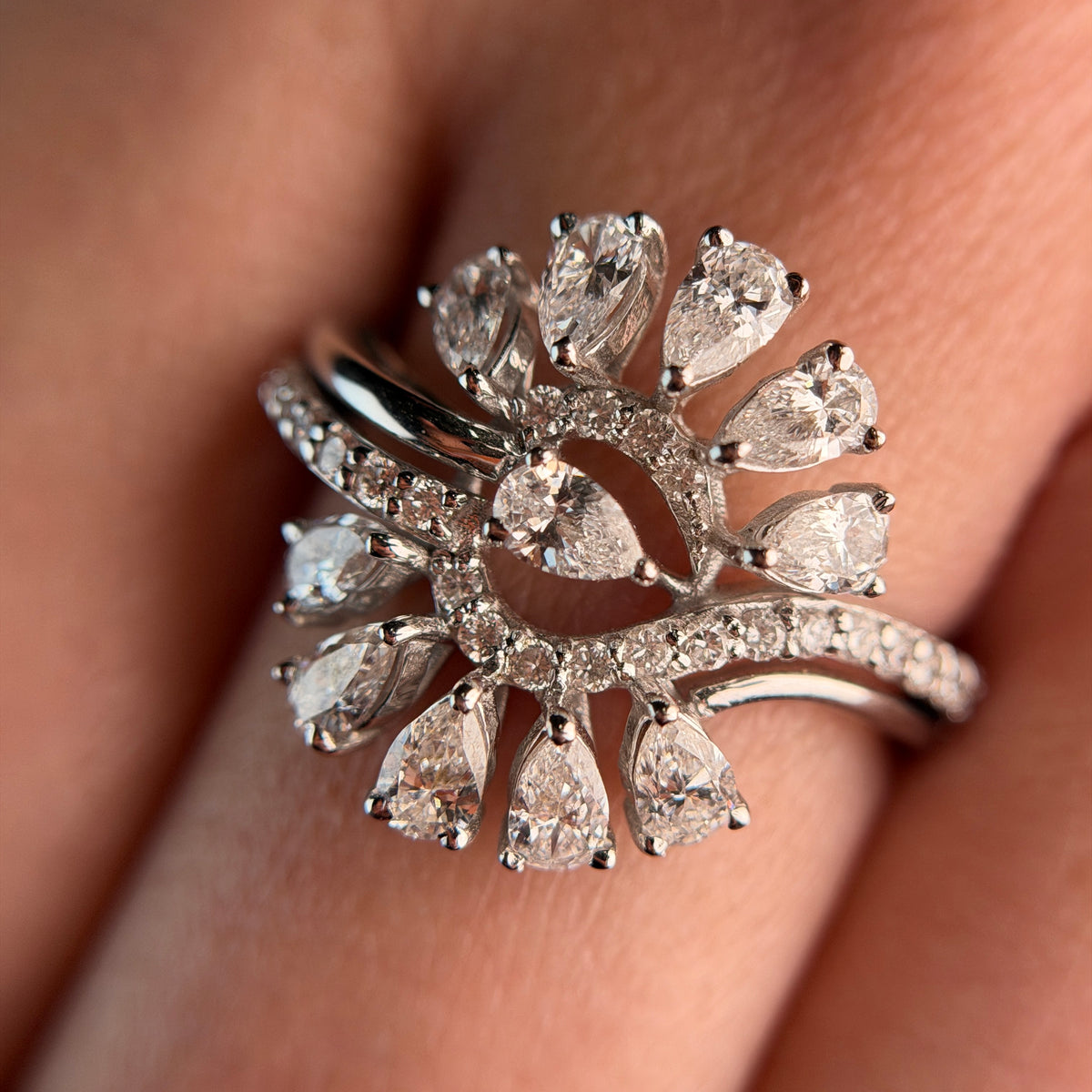 Floral Cluster Pear Cut Lab Grown Diamond 14K Gold Ring