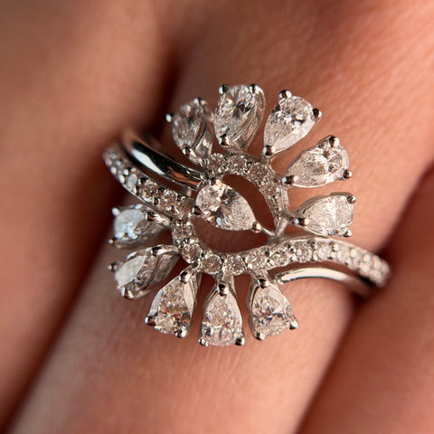 Floral Cluster Pear Cut Lab Grown Diamond 14K Gold Ring