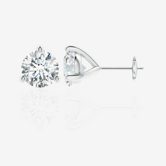 Round Cut Moissanite Diamond Three Prong Stud 18k Earrings