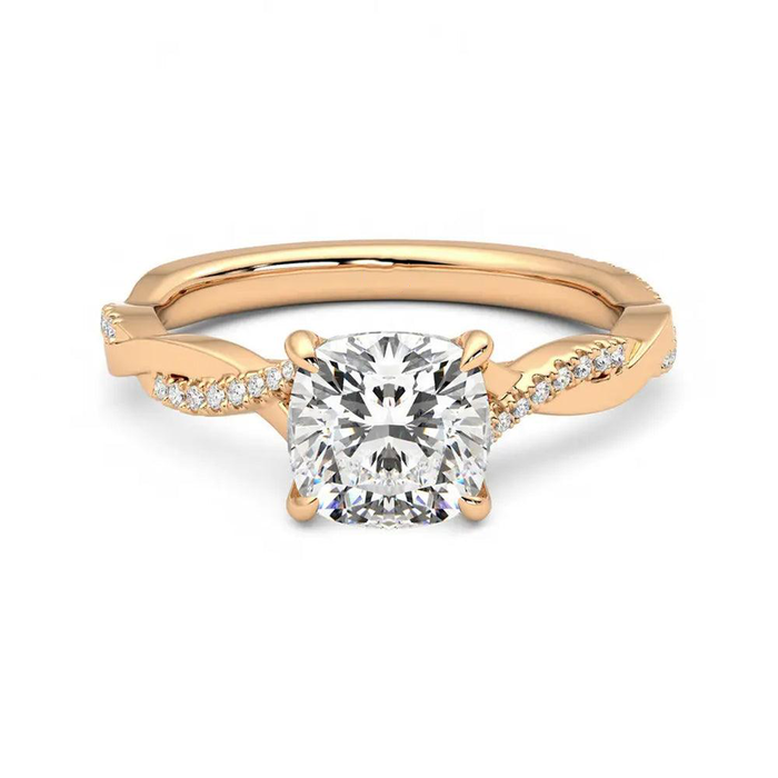 Cushion Cut Moissanite Diamond Twisted Engagement 18K Gold Ring