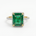 Synthetic Green Emerald Cut & Moissanite Diamond Engagement Sterling Silver Ring