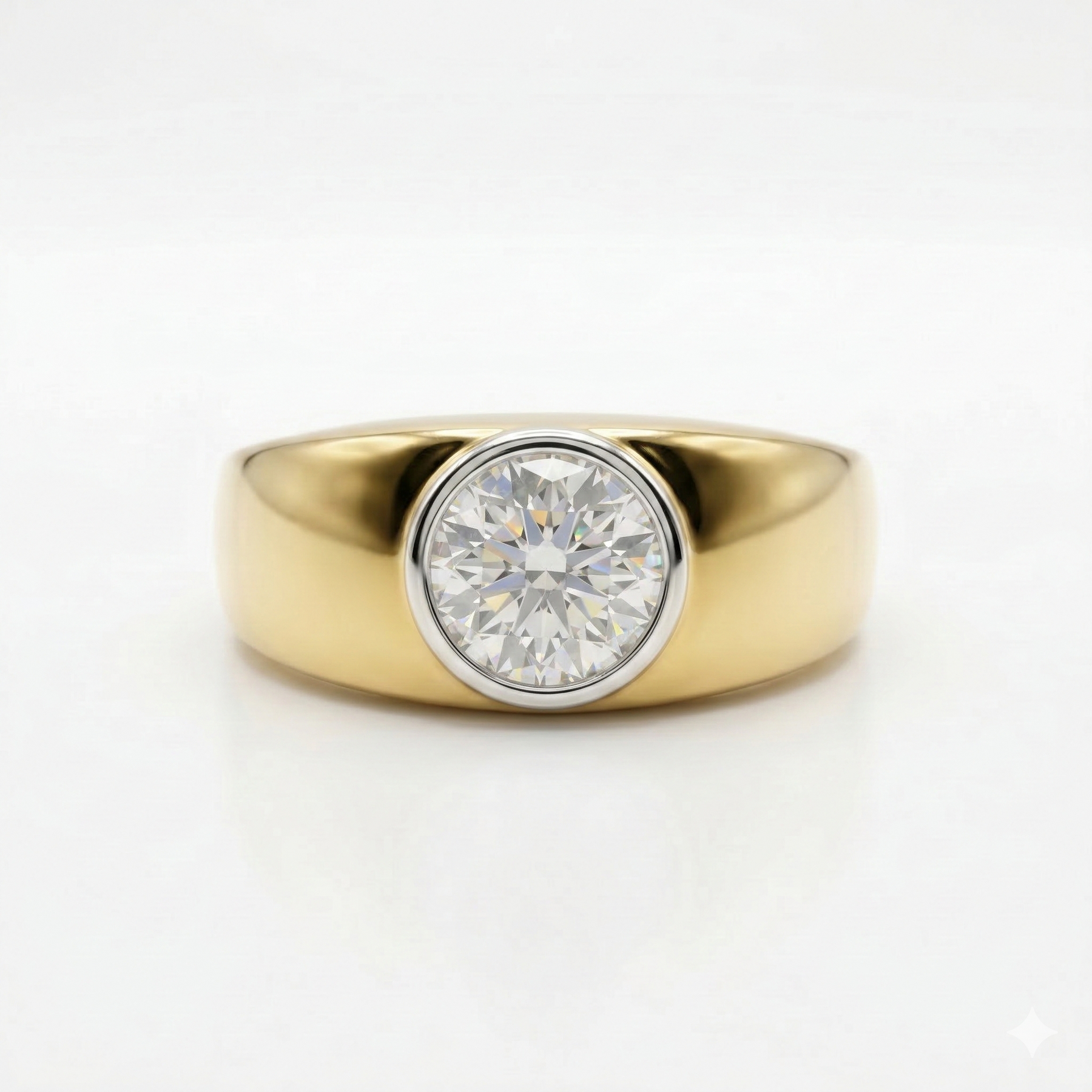 Round Cut Moissanite Diamond Men's Sterling Silver Ring