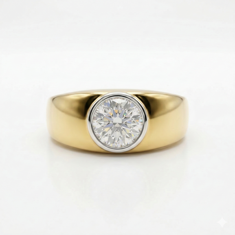 Round Cut Lab Grown Diamond Men's 14K Yellow Gold Ring