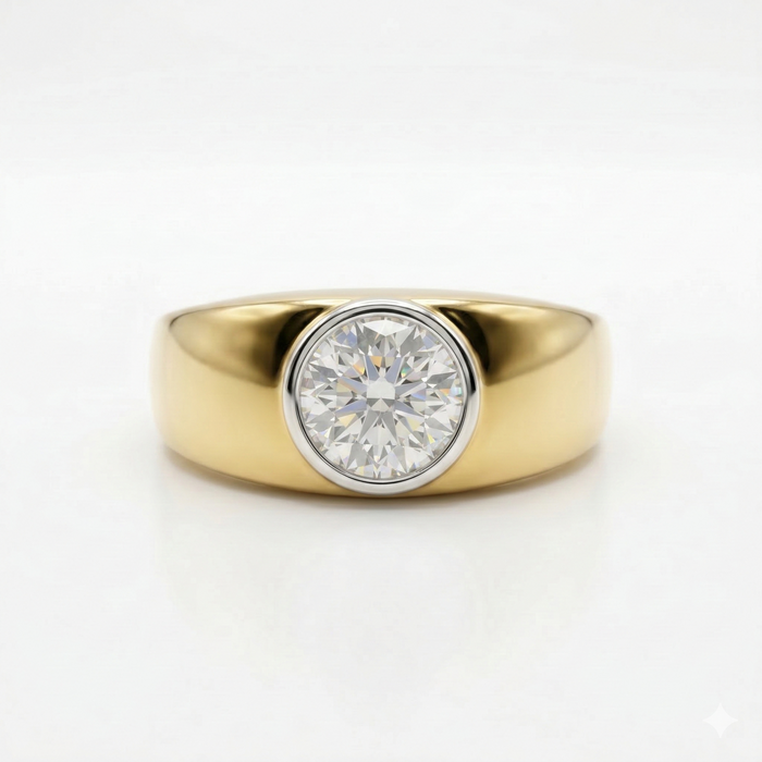 Round Cut Lab Grown Diamond Men's 14K Yellow Gold Ring