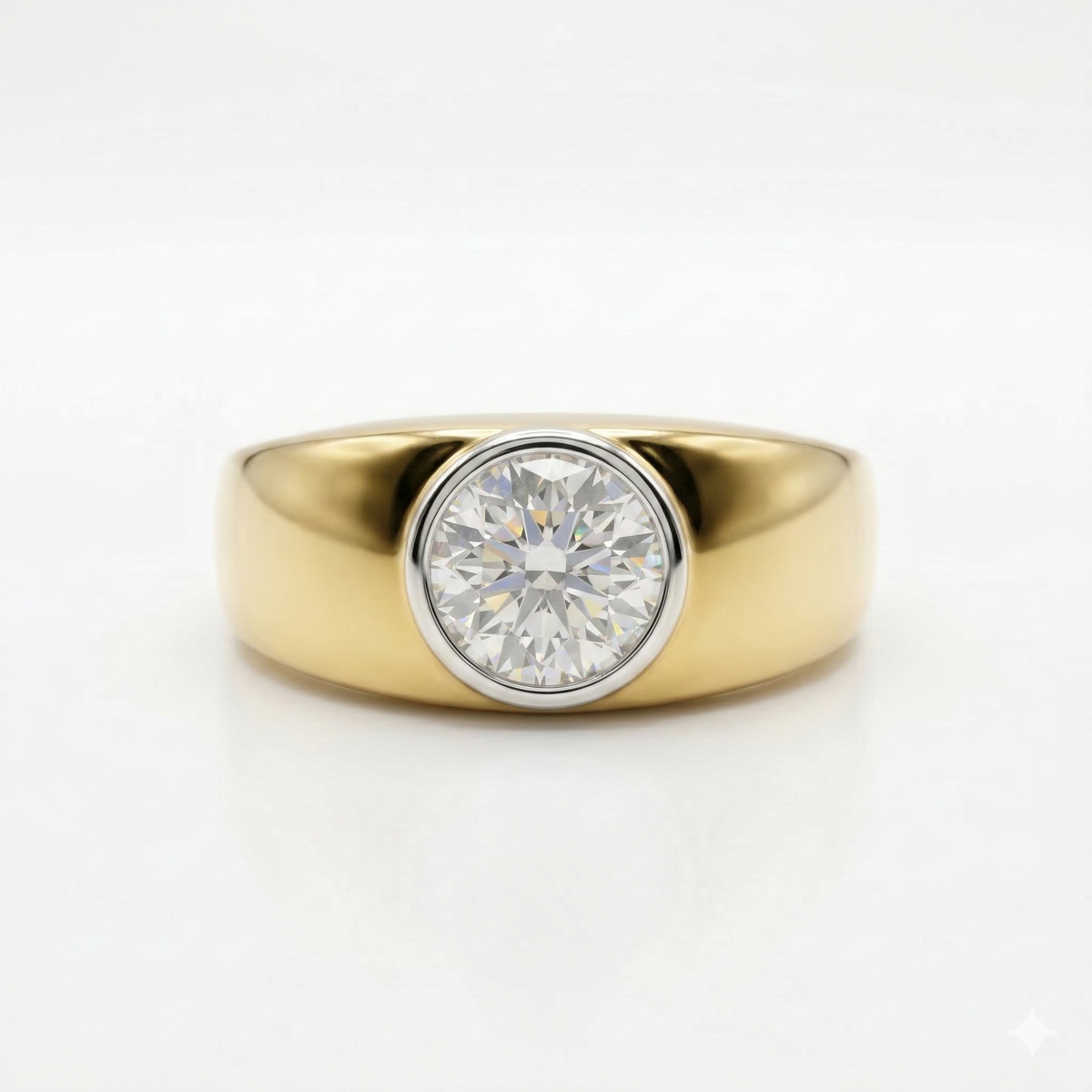 Round Cut Lab Grown Diamond Men's 14K Yellow Gold Ring