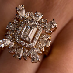 Cocktail Style Moissanite Diamond Sterling Silver Engagement Ring