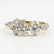 Three Stone Halo Round Cut Lab Grown Diamond 14K Gold Ring