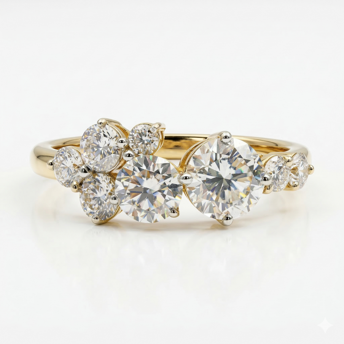 Three Stone Halo Round Cut Lab Grown Diamond 14K Gold Ring
