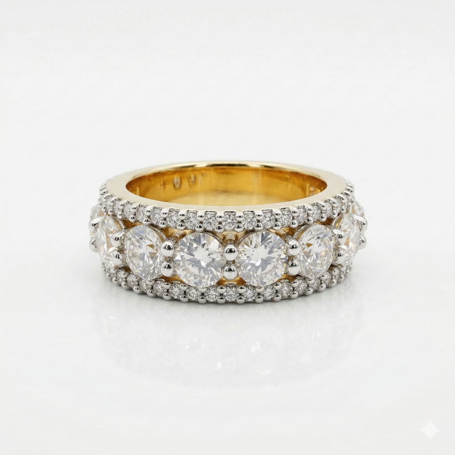 Round Cut Moissanite Diamond Wedding 9K Gold Band Ring