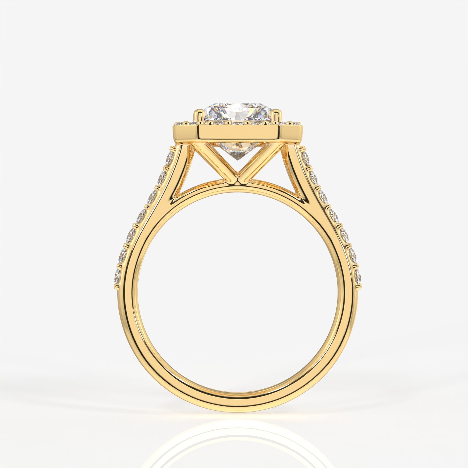 Radiant Cut Moissanite Diamond Halo Engagement 9K Gold Ring