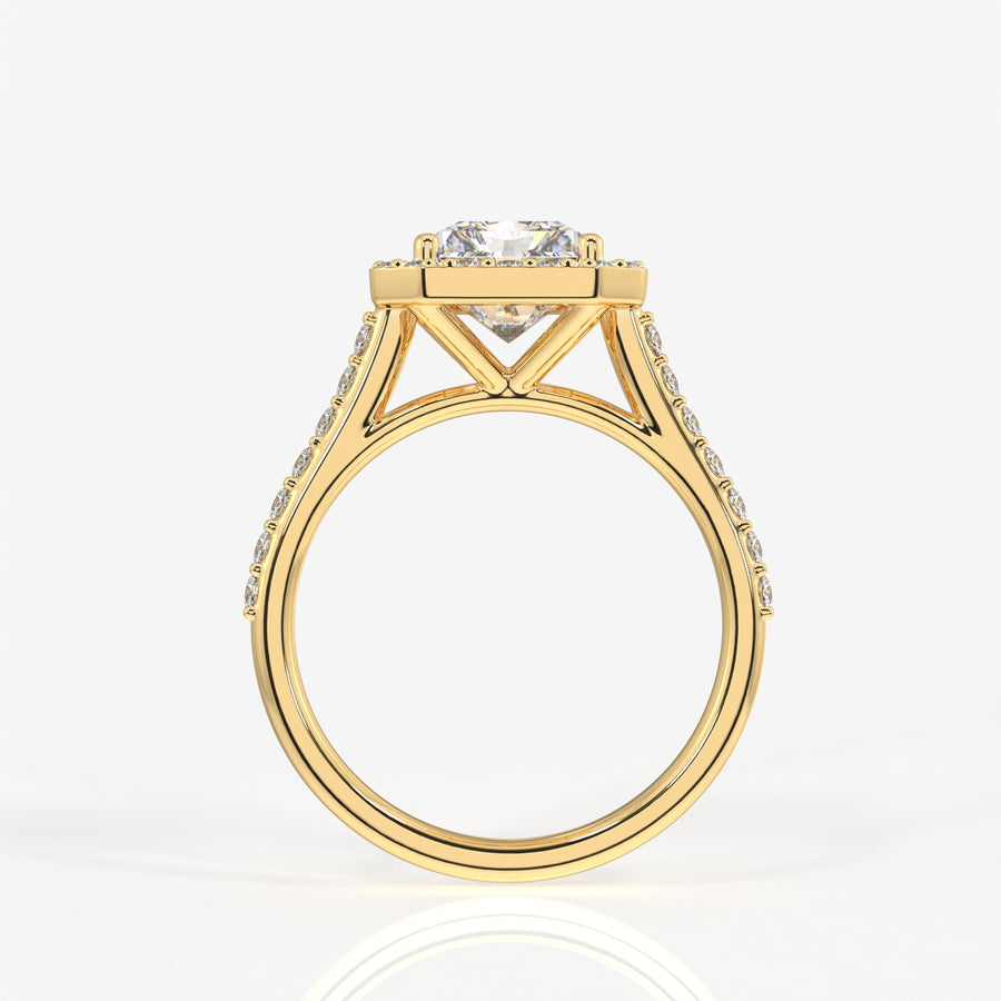 Radiant Cut Moissanite Diamond Halo Engagement 9K Gold Ring