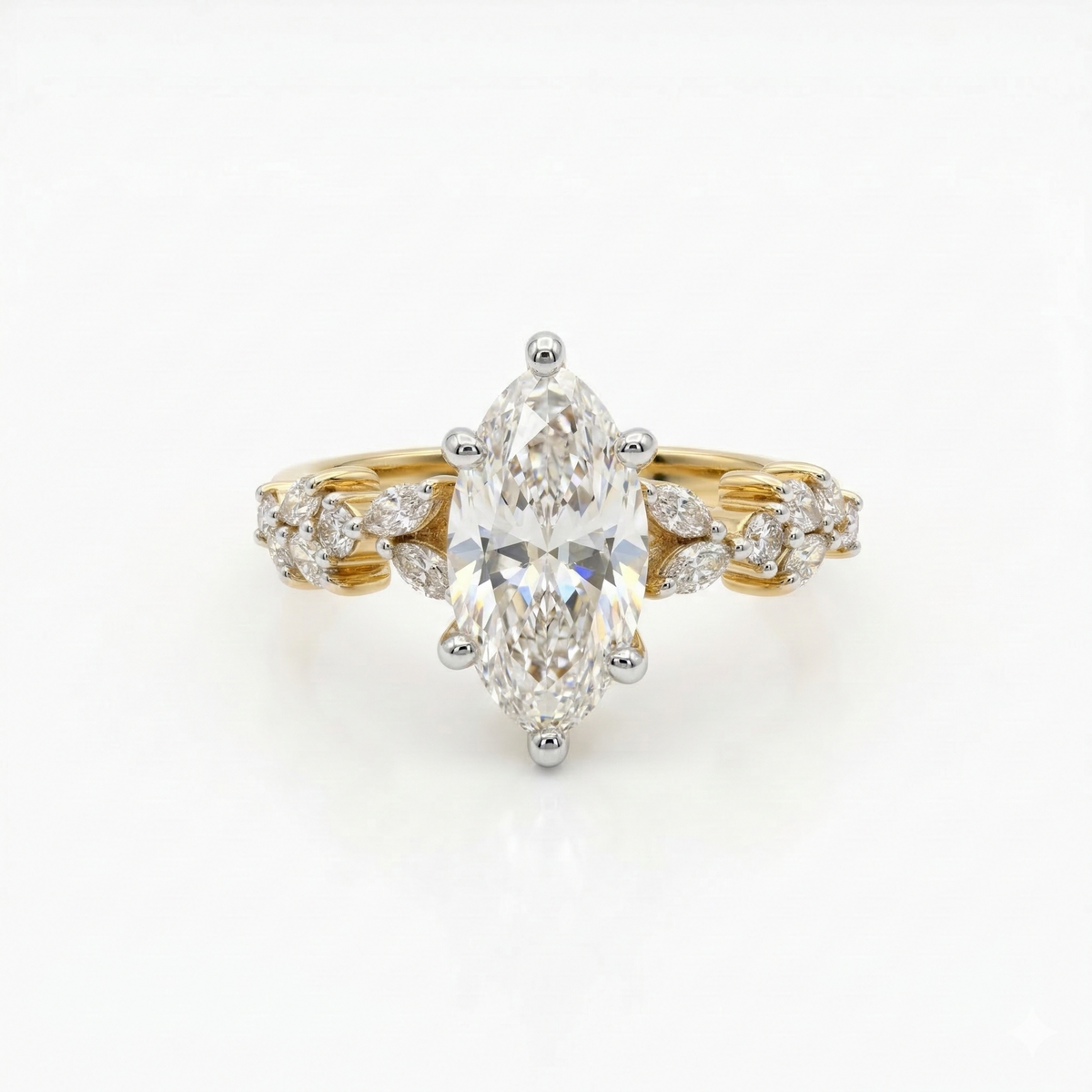 Marquise Cut Moissanite Diamond Engagement 18K Gold Ring