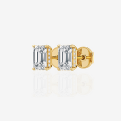 Emerald Cut Moissanite Diamond Hidden Halo Stud 18k Gold Earrings