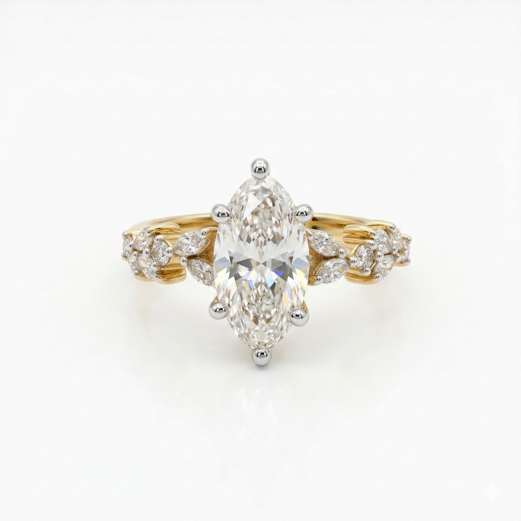 Marquise Cut Lab Grown Diamond Engagement 9K Gold Ring