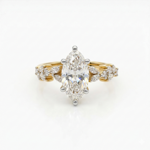 Marquise Cut Lab Grown Diamond Engagement 14K Gold Ring