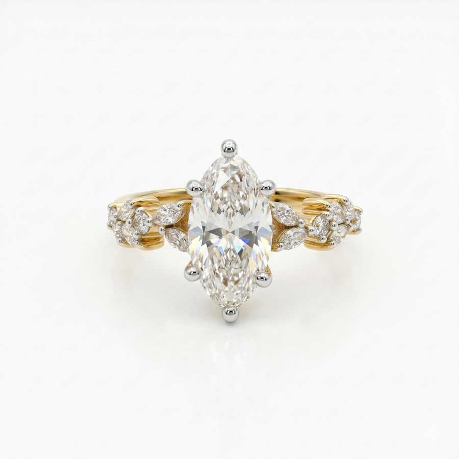 Marquise Cut Lab Grown Diamond Engagement 9K Gold Ring